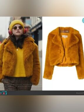 Michael Michael Kors Faux Fur Cropped Jacket Gold Mustard Size S